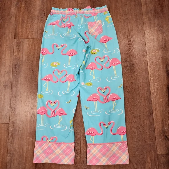 Nick & Nora Flannel Pajama Bottoms Flamingo Dragonfly Lilly Pad Plaid size Med - Picture 9 of 10